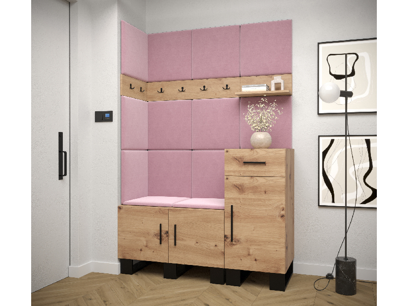 Set mobilier pentru hol Amanda 10 (Stejar artisan + roz)