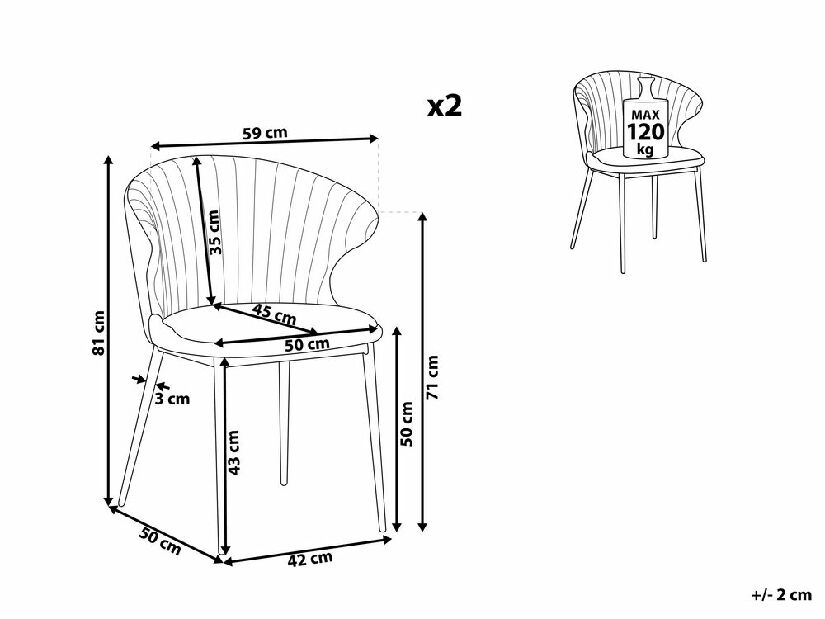 Set 2 buc. scaune pentru sufragerie AUGLI (stofă) (gri)