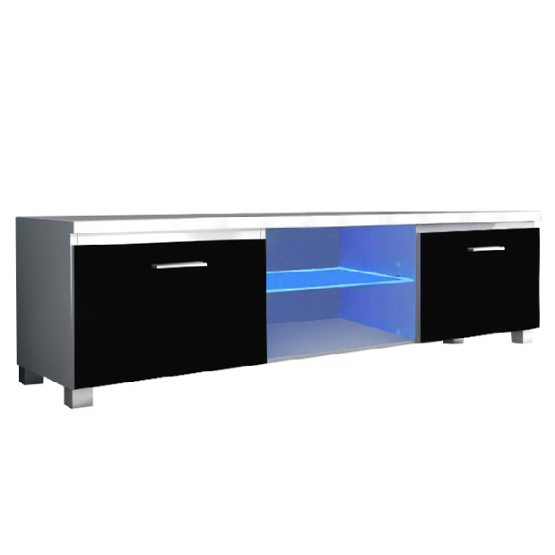 TV asztal/szekrény Lugo 2 (fehér + extra magasfényű fekete) (világítással) *vânzare stoc