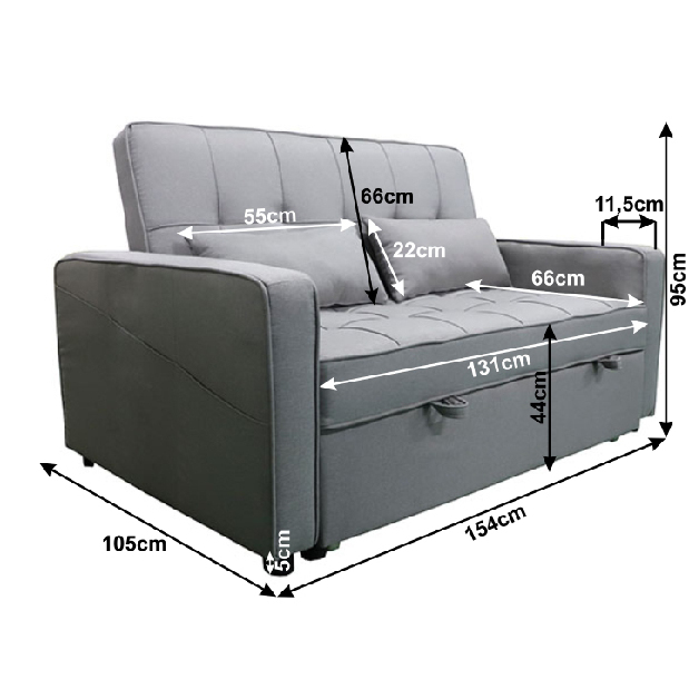 Canapea extensibilă Flombe Big Bed (gri)