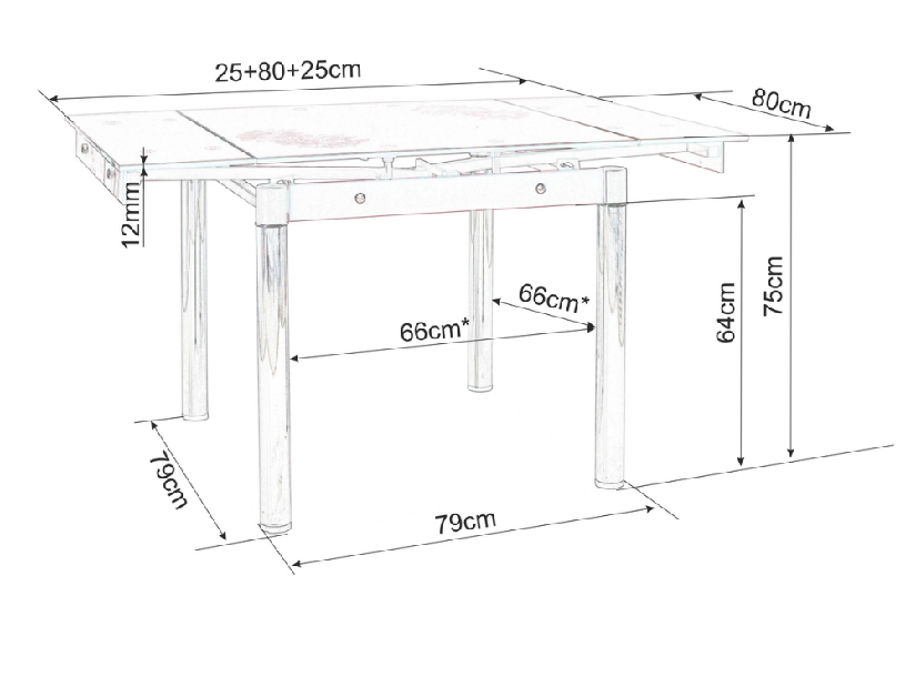 Masă de sufragerie extensibilă 80-131 cm Gerardo (crem + cromat) (pentru 4 până la 6 persoane)