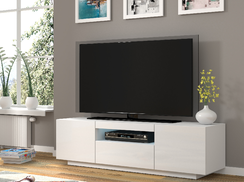 Masă TV/Dulap Aurora (alb mat) (LED)