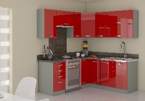 Bucătărie de colț Roslyn 170 + 130 cm (gri + roșu)