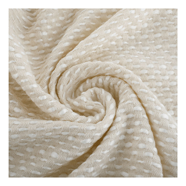 Pătură tricotată cu franjuri 150x200 cm Tovou (bej + motiv) 