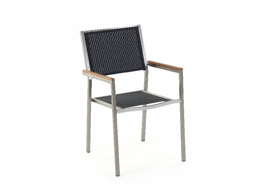 Set de masă pentru grădină Grosso (grafit) (blat din sticlă 180x90 cm) (scaune negre)