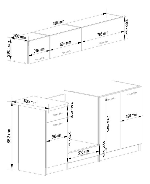 Set de bucătărie 180 cm Ozara IV (Alb + beton)