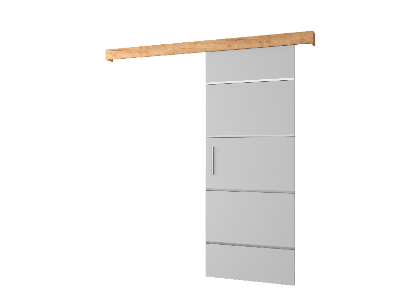 Uși culisante 90 cm Sharlene IV (alb mat + stejar artisan + argintiu)