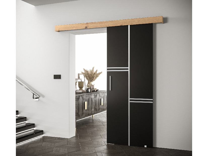 Uși culisante 90 cm Sharlene VIII (negru mat + stejar artisan + argintiu)