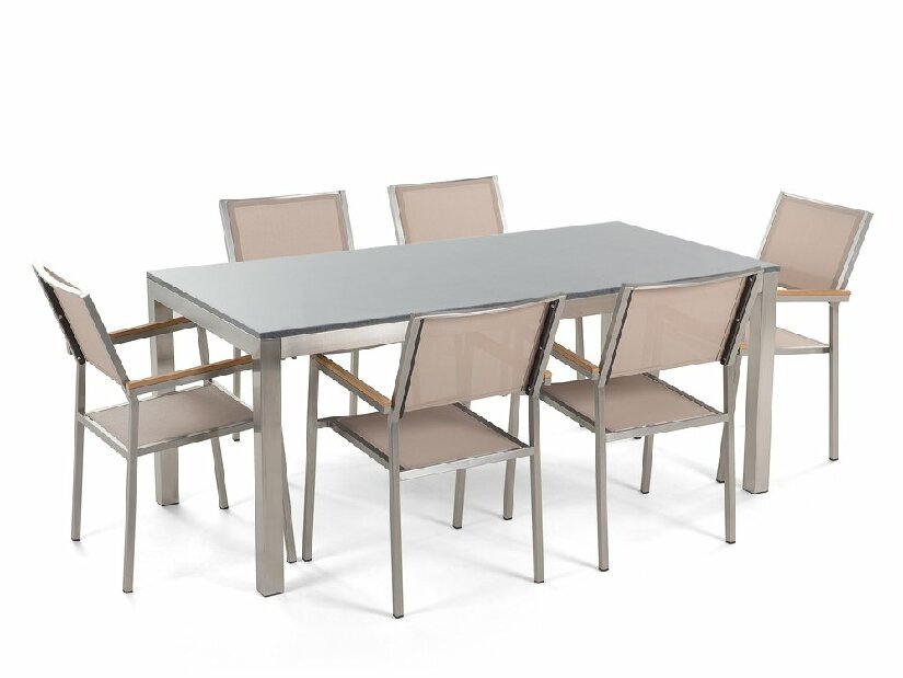 Set de masă pentru grădină Grosso (bej + gri maro) (scaune bej) (pentru 6 persoane) (granit)