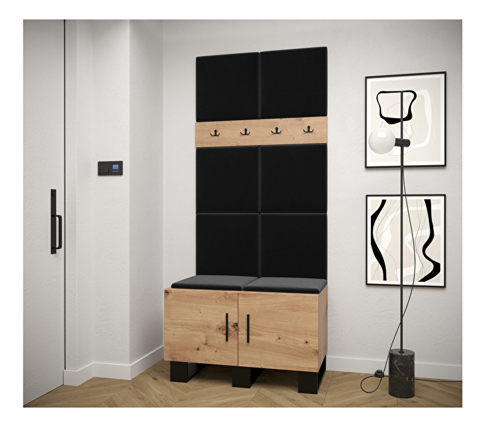 Set mobilier pentru hol Amanda 4 (Stejar artisan + Negru)