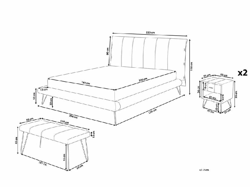 Dormitor BETTEA (cu pat inclus 180x200 cm) (alb)