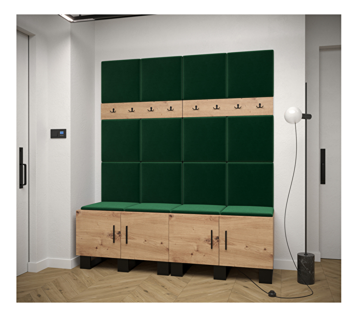 Set mobilier pentru hol Amanda 3 (Stejar artisan + verde)