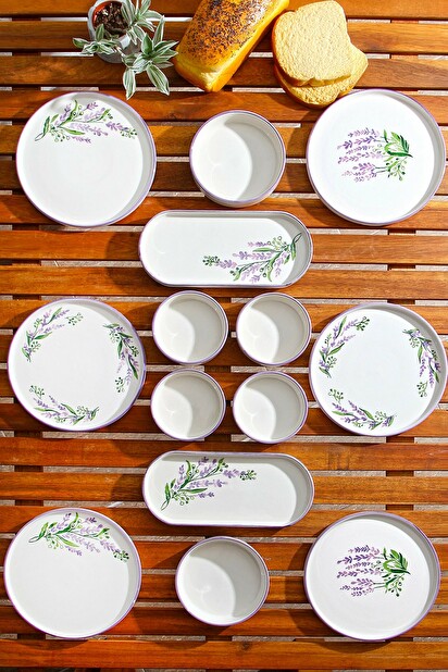 Set farfurii mic dejun (14 Buc.) Larisa (Alb + Violet + verde)