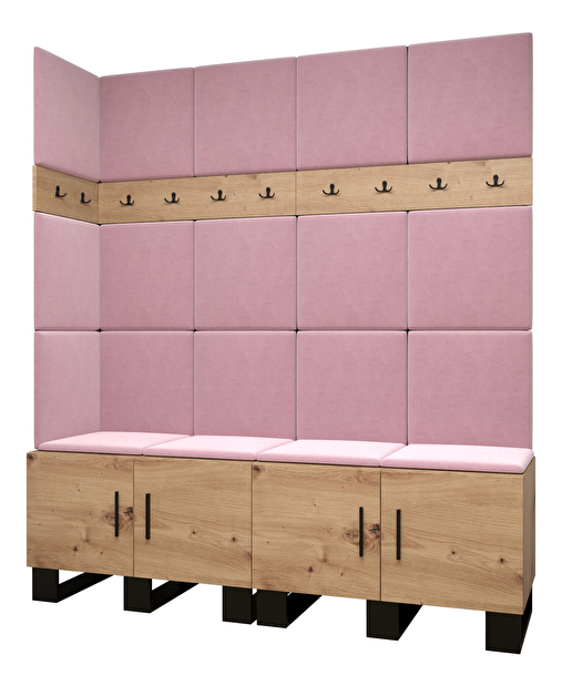 Set mobilier pentru hol Amanda 12 (Stejar artisan + roz)