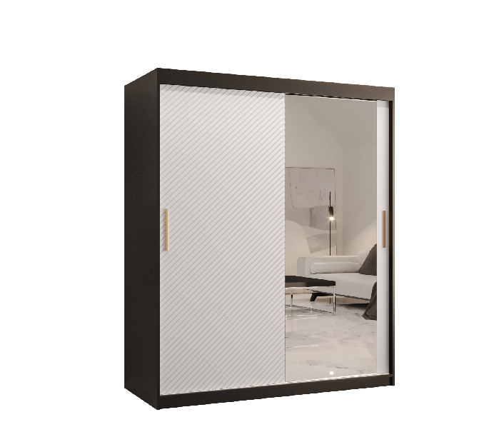 Dulap de haine cu oglindă 150 cm Riana Slimo 2 150 (negru + alb mat)