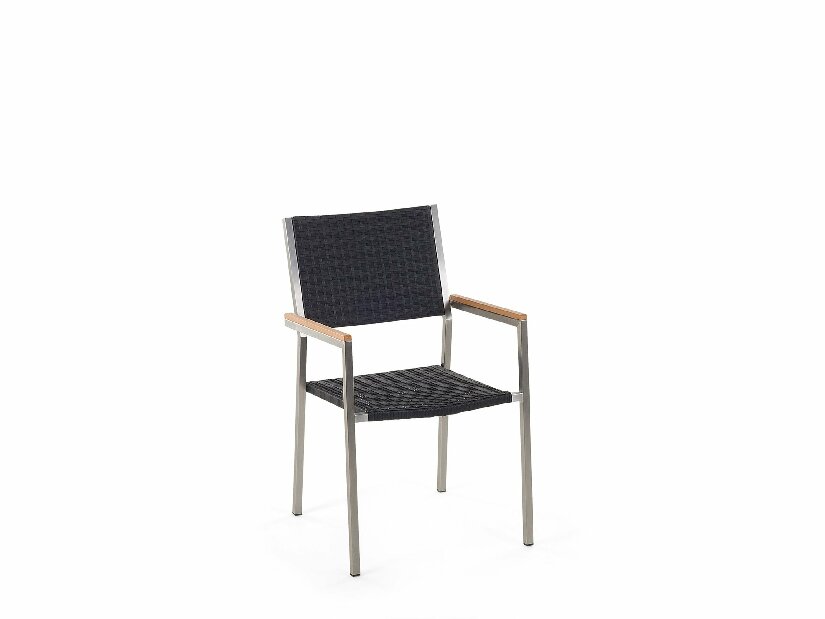 Set de masă pentru grădină Grosso (negru) (blat din sticlă 180x90 cm) (scaune din ratan) (granit)