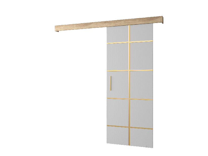 Uși culisante 90 cm Sharlene III (alb mat + stejar sonoma + auriu)