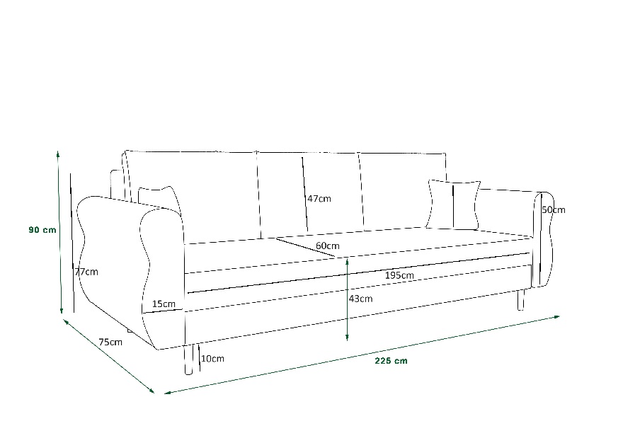 Canapea extensibilă Avery (verde închis)
