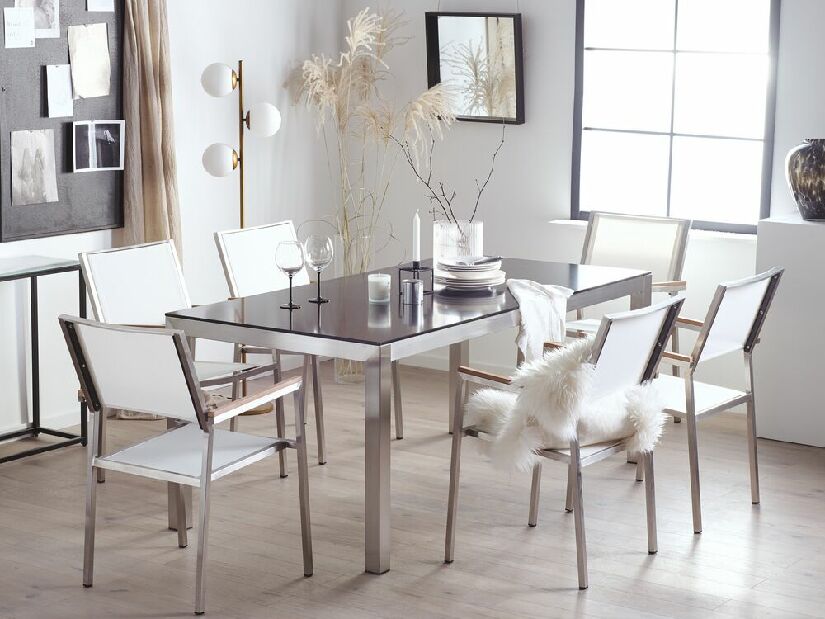 Set de masă pentru grădină Grosso (negru) (blat din sticlă 180x90 cm) (scaune albe)