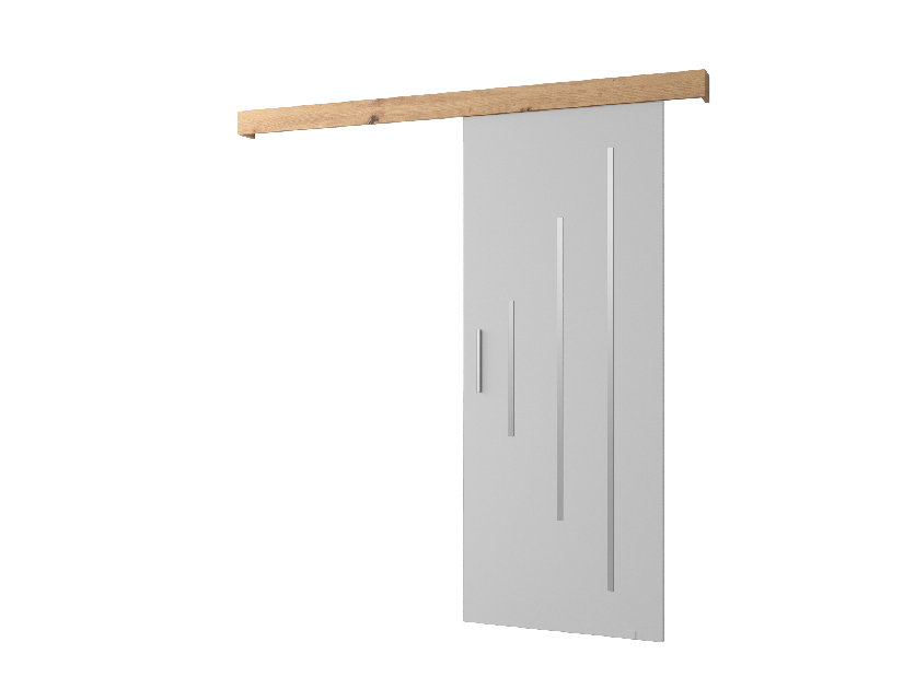 Uși culisante 90 cm Sharlene Y (alb mat + stejar artisan + argintiu)