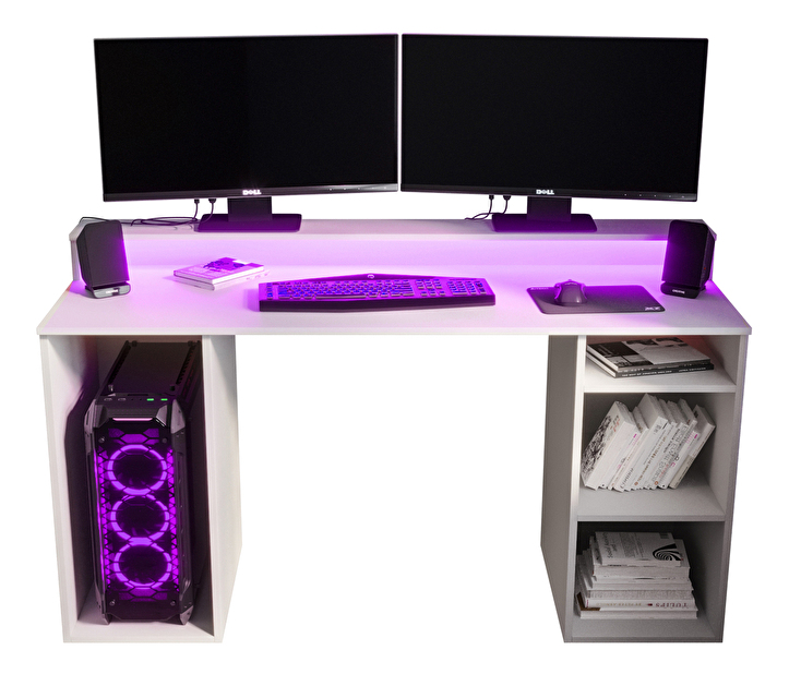 Masă PC pentru gaming Garrick 1 (biely) (cu iluminat LED RGB)