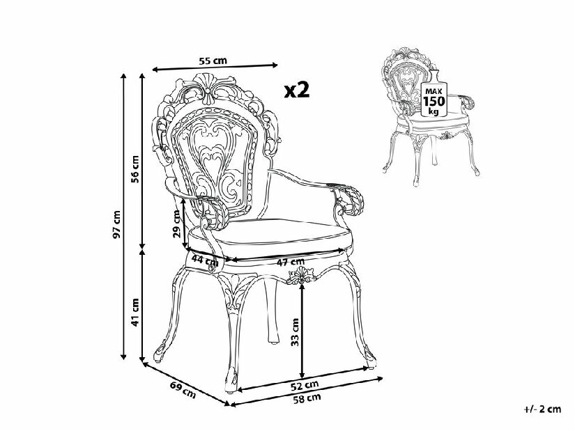 Set 2 buc. scaune de grădină SAPRENA (aluminiu) (maro)