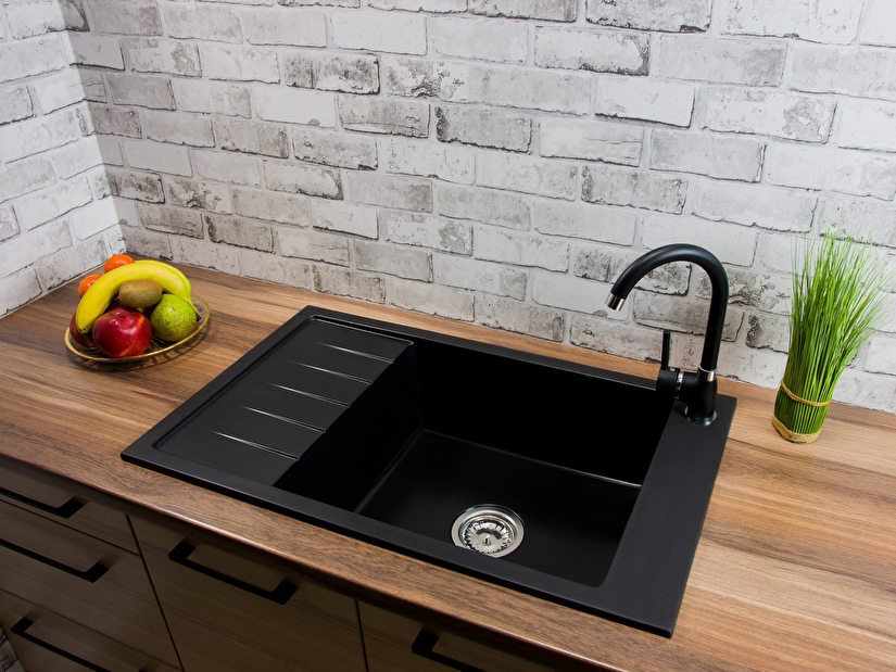 Chiuvetă de bucătărie Lurano (negru) (fără orificiu pentru robinet) (S)