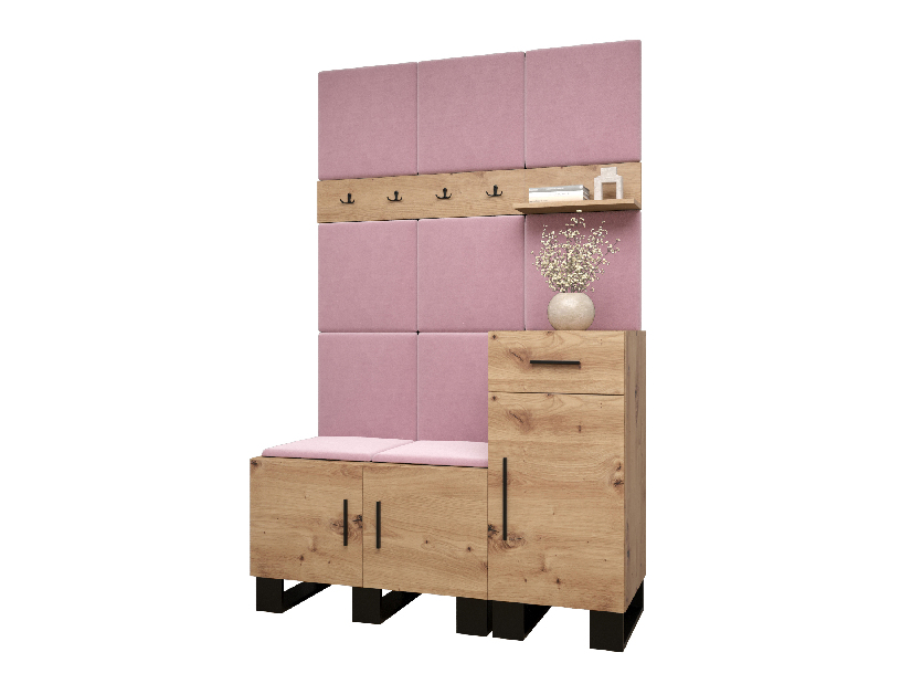 Set mobilier pentru hol Amanda 5 (Stejar artisan + roz)