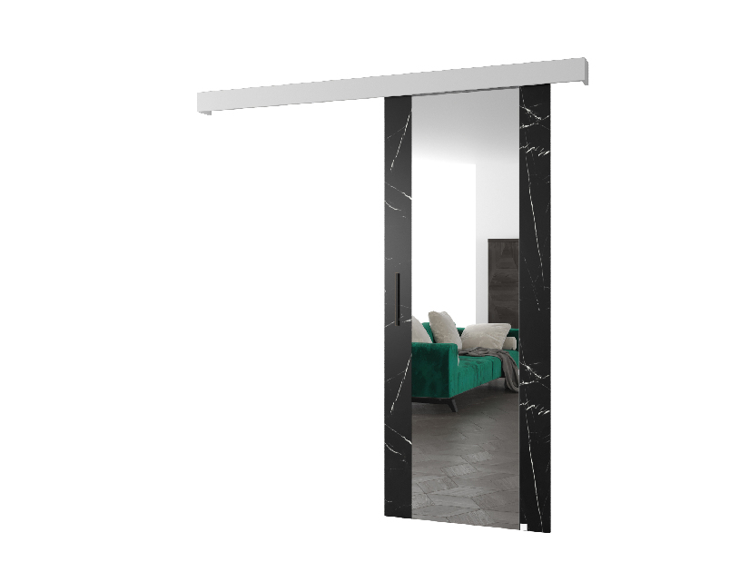 Uși culisante 90 cm Sharlene II (marmură negru + alb mat + negru) (cu oglindă)