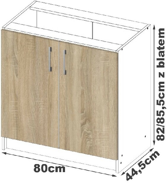 Dulap inferior de bucătărie Lula s80 (Alb mat + stejar sonoma)