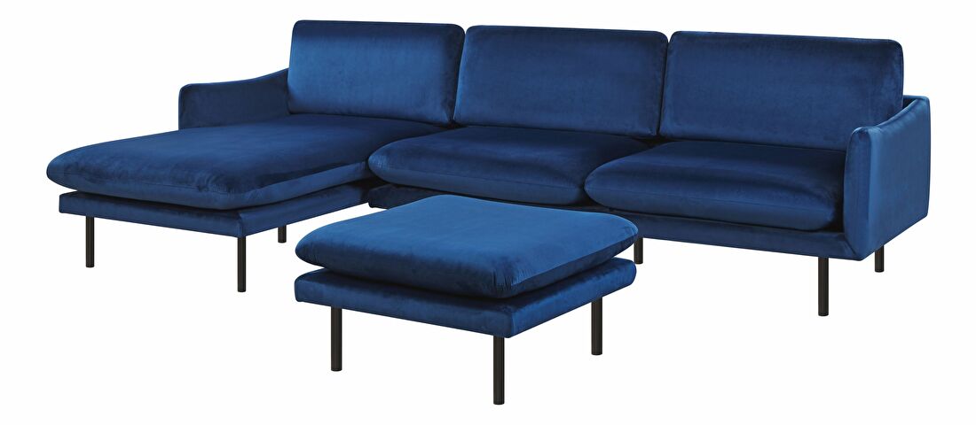 Canapea trei locuri VIRRAT (albastru închis) (cu taburete)