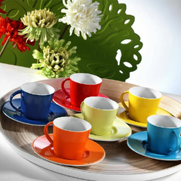 Set cești cafea (12 buc.) Tikka (Alb + Albastru închis + Portocaliu+ Roșu + Galben + verde)