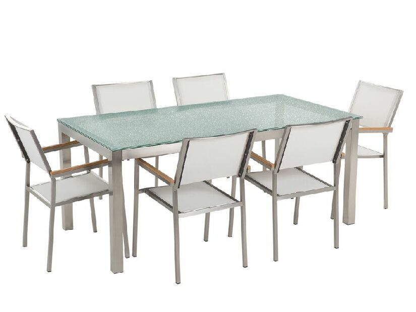 Set de masă pentru grădină Grosso (transparent) (6 scaune albe)