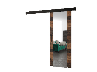 Uși culisante 90 cm Sharlene II (lemn old style + negru mat + negru) (cu oglindă)