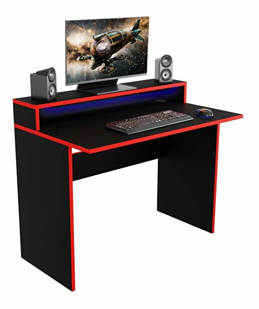 Masă PC gaming Adapt (Negru + Roșu) (cu iluminat LED RGB)