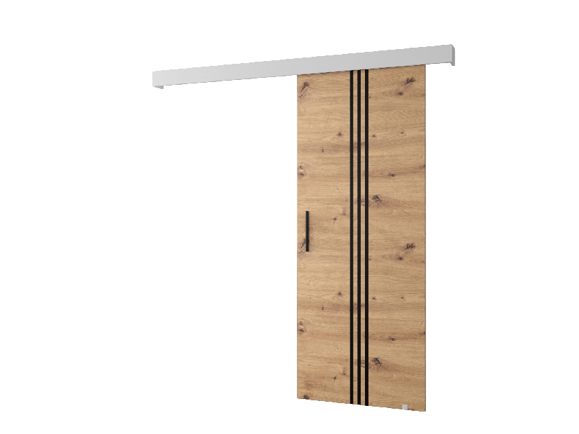 Uși culisante 90 cm Sharlene V (stejar artisan + alb mat + negru)