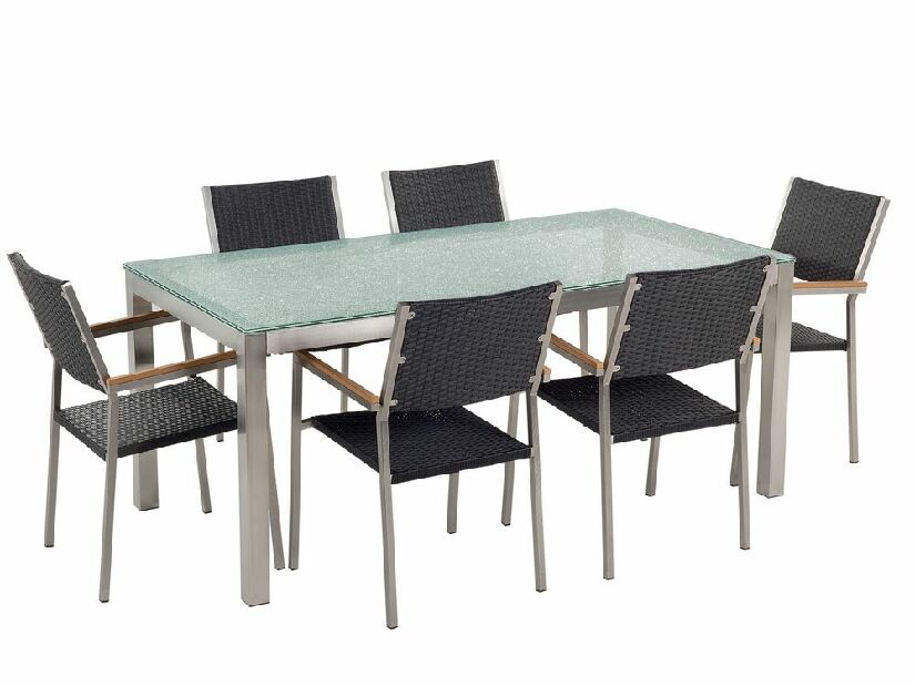 Set de masă pentru grădină Grosso (transparent) (6 scaune din ratan negru)