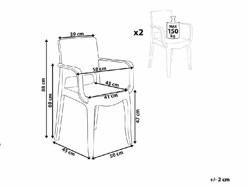 Set 2 buc scaune de sufragerie Kenza (transparent)