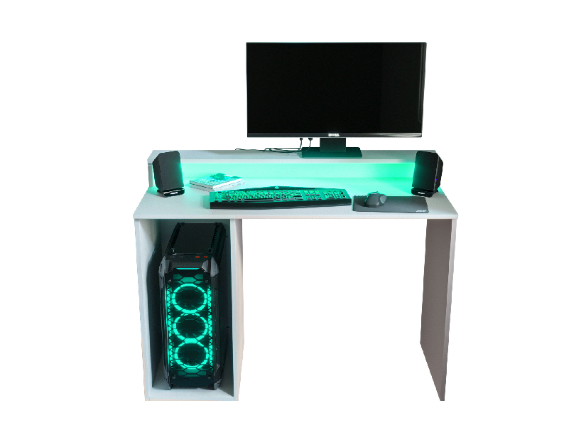 Masă PC pentru gaming Garrick 2 (biely) (cu iluminat LED RGB)