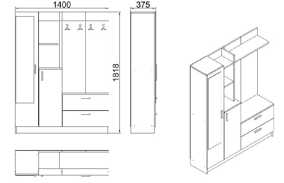 Set mobilier pentru hol Dustin 5 (Pin atlantic + Alb)
