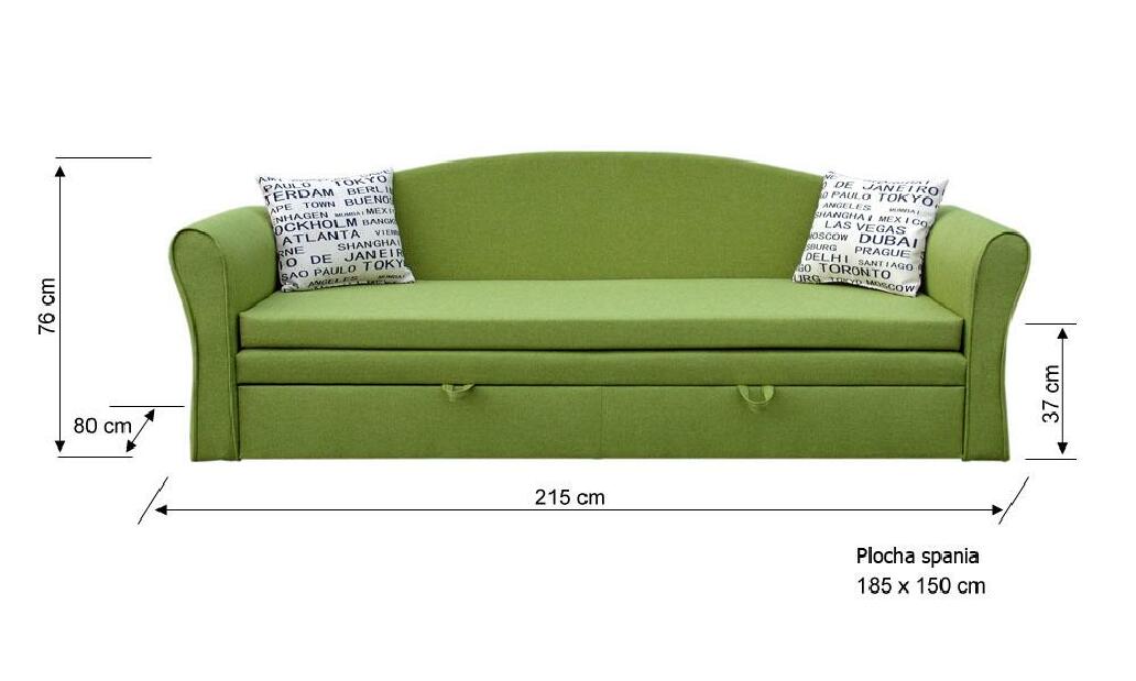 Canapea 3 locuri Bailey (Verde + perne London)