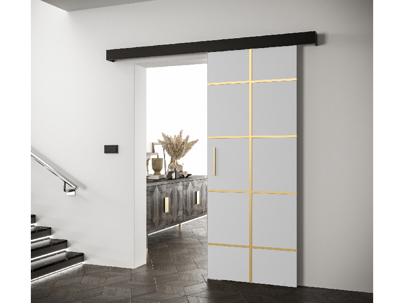 Uși culisante 90 cm Sharlene III (alb mat + negru mat + auriu)