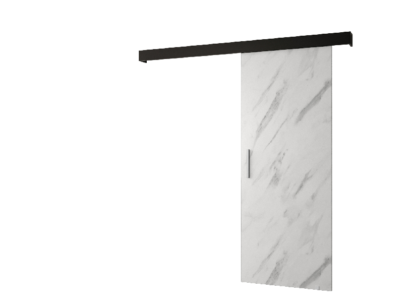 Uși culisante 90 cm Sharlene I (marmură alb + negru mat + argintiu)