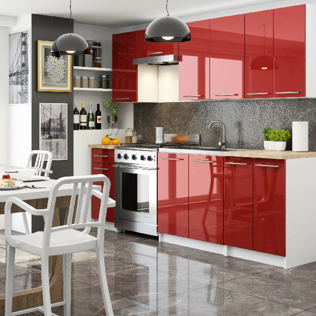 Dulap superior de bucătărie Ozara W80 H720 (alb + roșu lucios)
