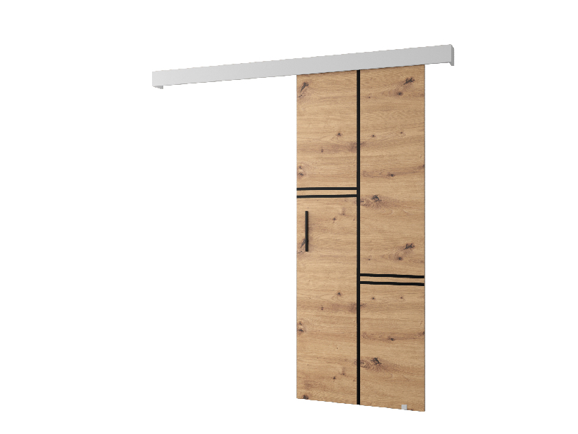 Uși culisante 90 cm Sharlene VIII (stejar artisan + alb mat + negru)