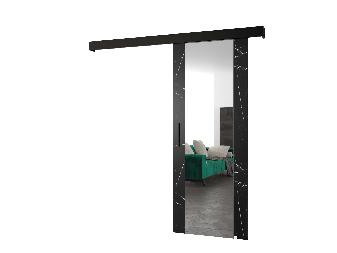 Uși culisante 90 cm Sharlene II (marmură negru + negru mat + negru) (cu oglindă)