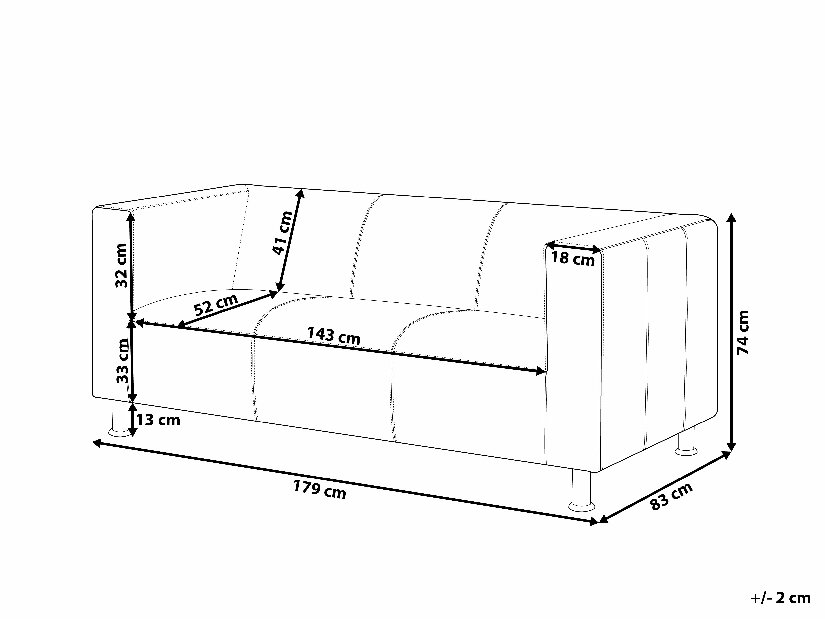Canapea 3 locuri din piele Faxe (negru) 