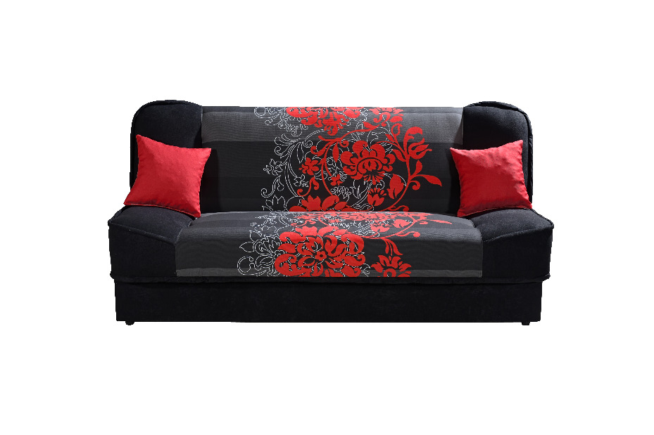 Canapea 3 locuri Șezut Finka 3R (Negru + floare roșie)