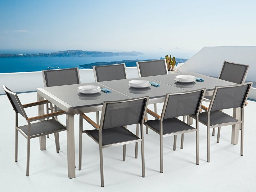 Set de masă pentru grădină Grosso (gri închis) (scaune gri) (pentru 8 persoane) (granit)