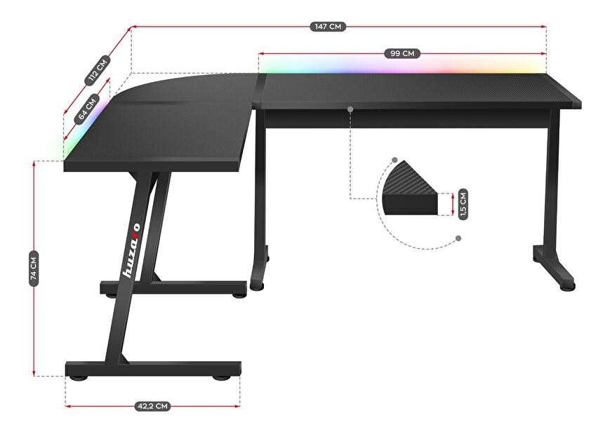 Masă PC de colț Hyperion 6.0 (negru + multicolor) (cu iluminat LED)